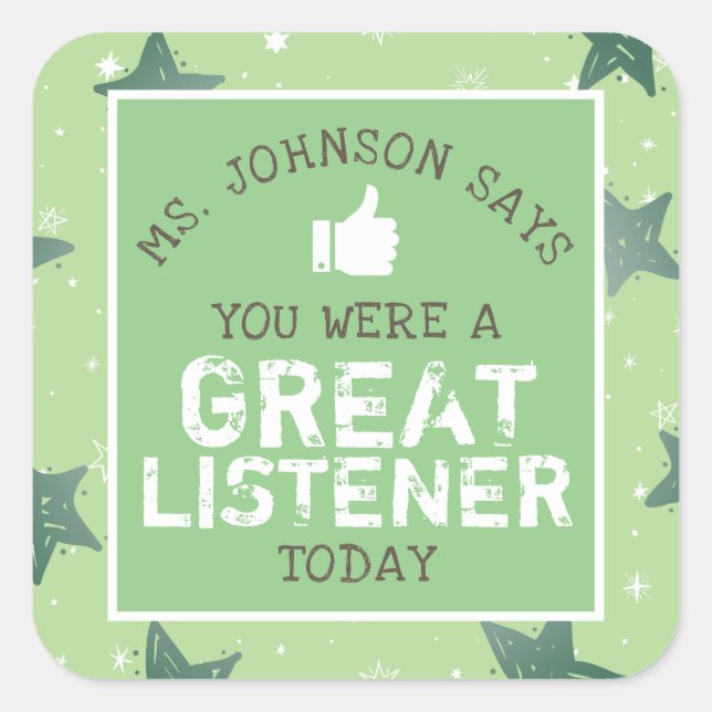 Great Listener | Personalized Teachers Square Sticker (Front)