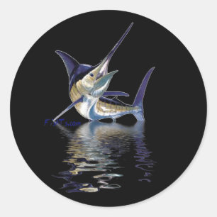 Great marlin with reflection in water classic round sticker