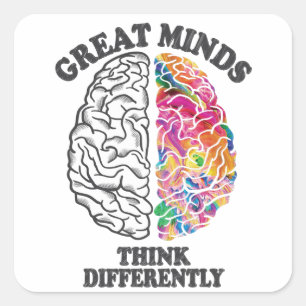 Great Minds Think Differently Brain Square Sticker