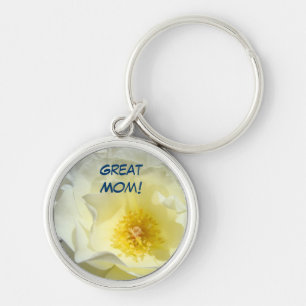 Great Mom! keychain White Rose Flower
