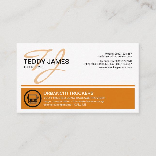Great Name Monogram Bright Logo Icon Trucking Business Card (Front)