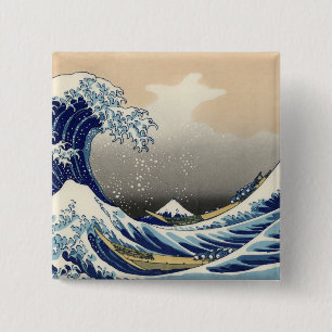 Great Nautical Kanagawa Wave of Mt. Fuji Japan But 2 Inch Square Button