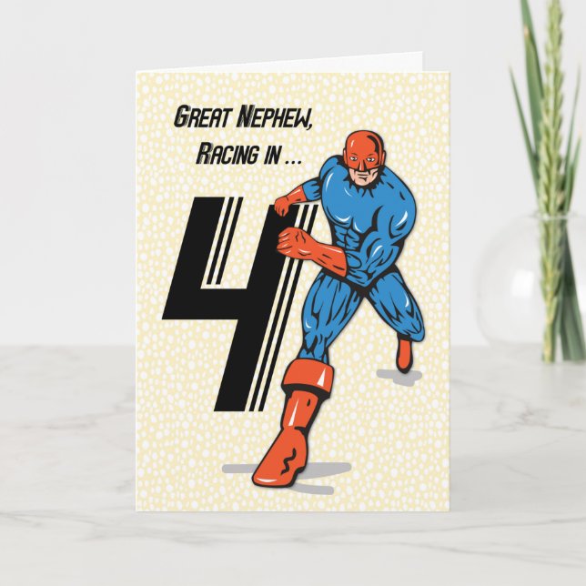 Great Nephew 4th Birthday Superhero Card (Front)