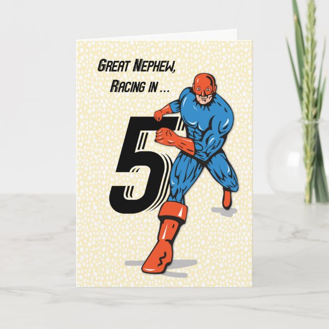 Great Nephew 5th Birthday Superhero Card (Front)
