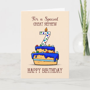 Great Nephew 7th Birthday, 7 on Sweet Blue Cake Card