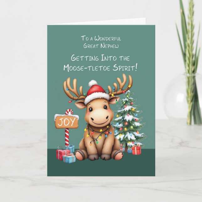 Great Nephew Adorable Funny Moose Christmas Card (Front)