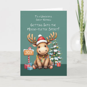 Great Nephew Adorable Funny Moose Christmas Card