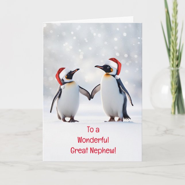 Great Nephew Christmas Happy Holidays Cute Penguin Card (Front)