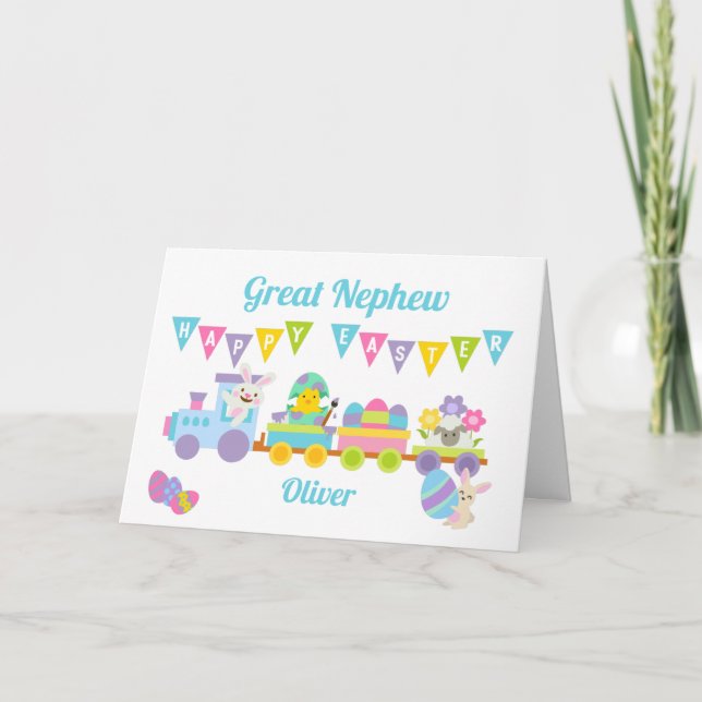 Great Nephew Happy Easter Bunny Train Card (Front)