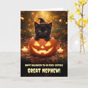 Great Nephew Happy Halloween Black Cat Pumpkin Card