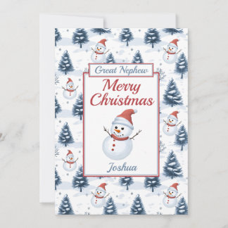 Great Nephew Merry Christmas Snowman Flat Holiday Card