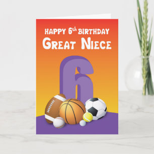 Great Niece 6th Birthday Sports Balls Card