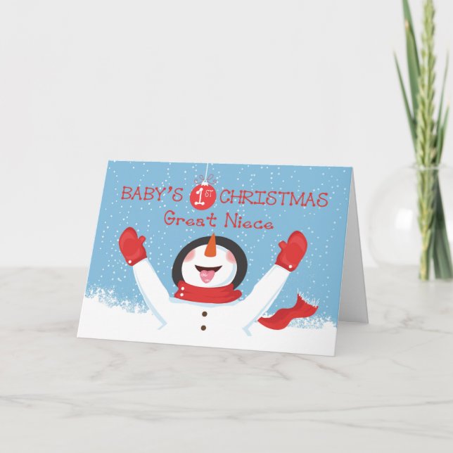 Great Niece Babys First Christmas Snowman Card (Front)