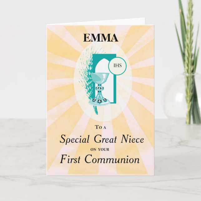 Great Niece First Communion Chalice Rays  Card (Front)