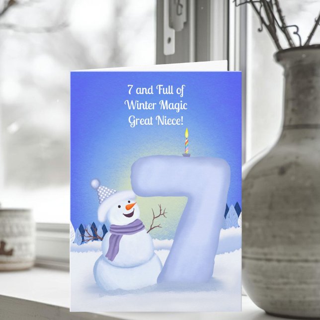 Great Niece Happy 7th Birthday Snowman  Card (Creator Uploaded)