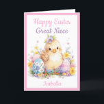 Great Niece Happy Easter Chick Egg Cute Holiday Card<br><div class="desc">A Cute Great Niece Happy Easter Holiday Boho card with an sweet baby chick and colourful Easter eggs . A lovely sweet design for any little girl All text can be customized as needed then personalize with a name or delete if not required. The message inside which currently reads "Here's...</div>