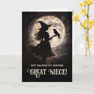 Great Niece Happy Halloween Witch and Raven  Card
