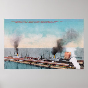 Great Northern Dock View, SS Dakota and Poster