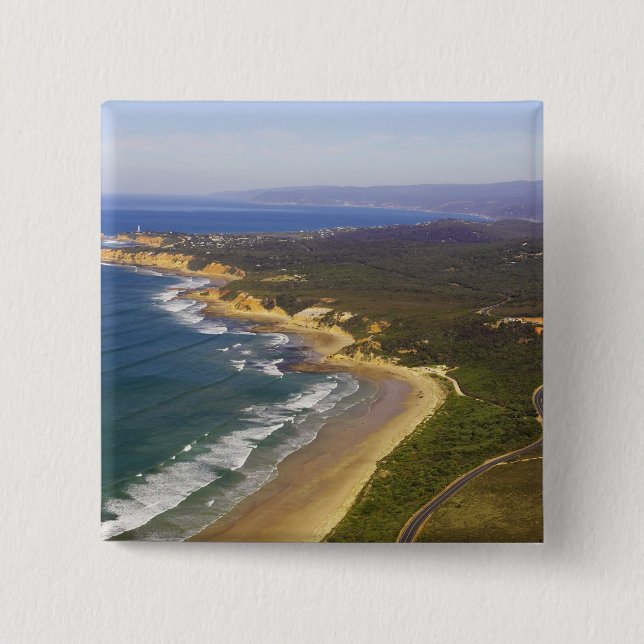 Great Ocean Road and Split Point Lighthouse, 2 Inch Square Button (Front)