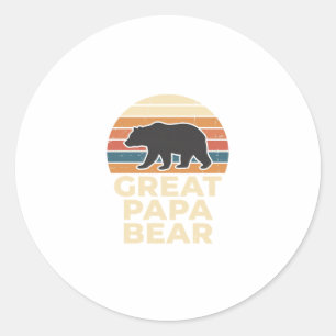 Great Papa Bear Retro Sunset Vintage Vector Design Classic Round Sticker