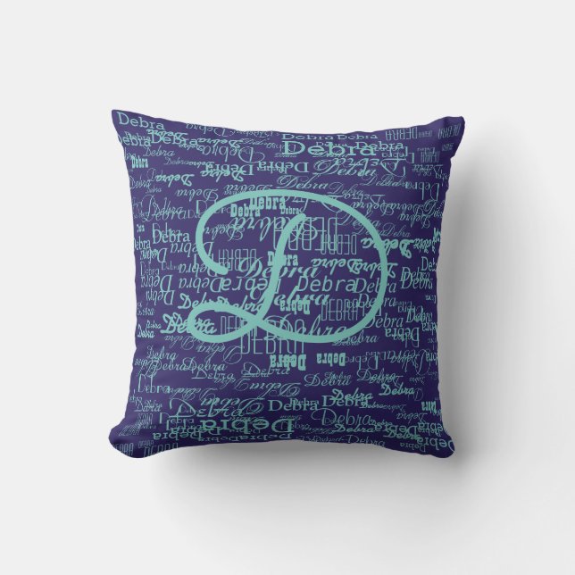 great pattern of names on blue throw pillow (Front)
