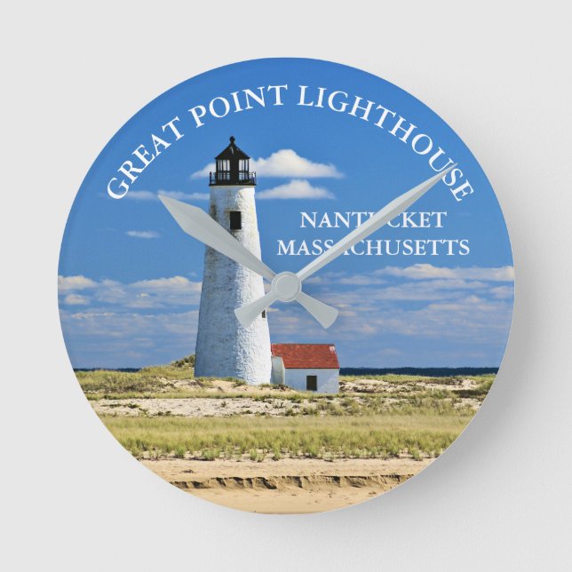 Great Point Lighthouse Nantucket MA Clock (Front)