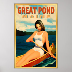Great Pond Maine Travel Poster New England Lake