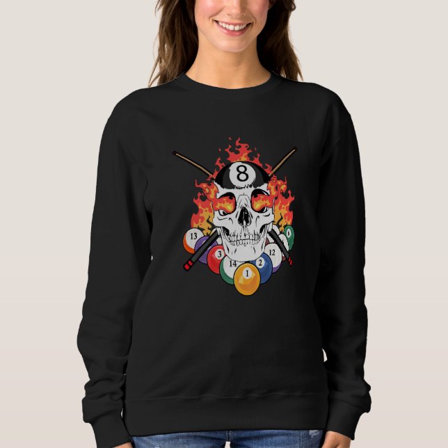 Great Pool Billiards Player Skull Billiard Cue Bal Sweatshirt (Front)