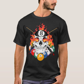 Great Pool Billiards Player Skull Billiard Cue Bal T-Shirt
