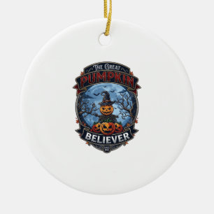Great Pumpkin Believer Scarecrow Witch Hat Hallowe Ceramic Ornament