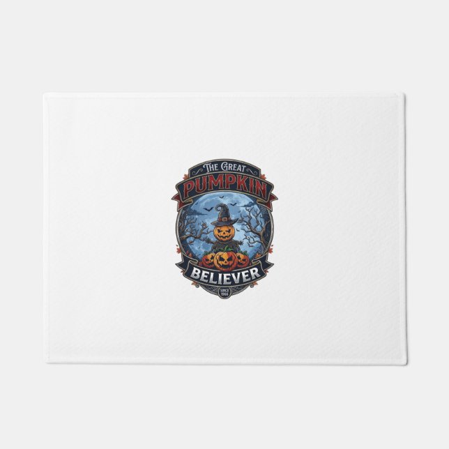 Great Pumpkin Believer Scarecrow Witch Hat Hallowe Doormat (Front)