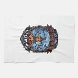 Great Pumpkin Believer Scarecrow Witch Hat Hallowe Kitchen Towel
