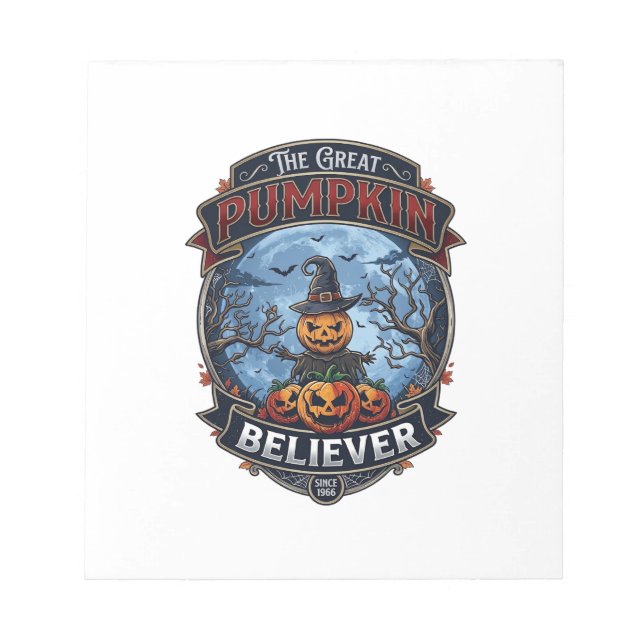 Great Pumpkin Believer Scarecrow Witch Hat Hallowe Notepad (Front)