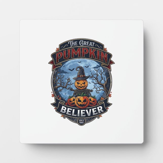 Great Pumpkin Believer Scarecrow Witch Hat Hallowe Plaque (Front)