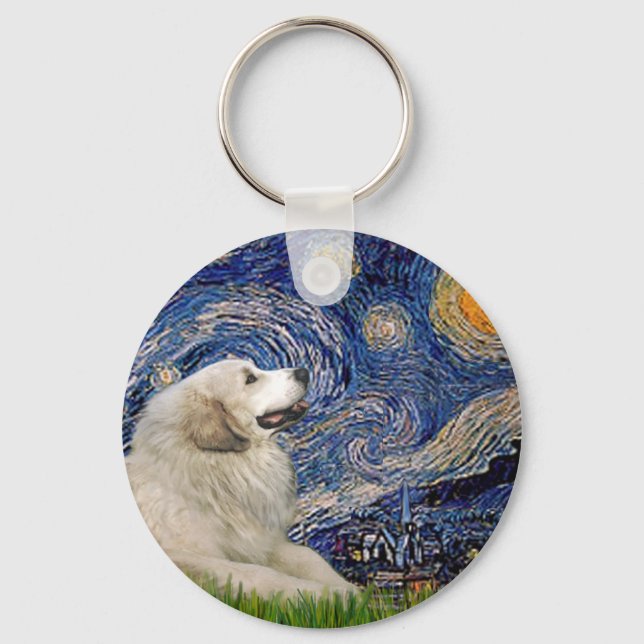 Great Pyrenees 2 - Starry Night Keychain (Front)
