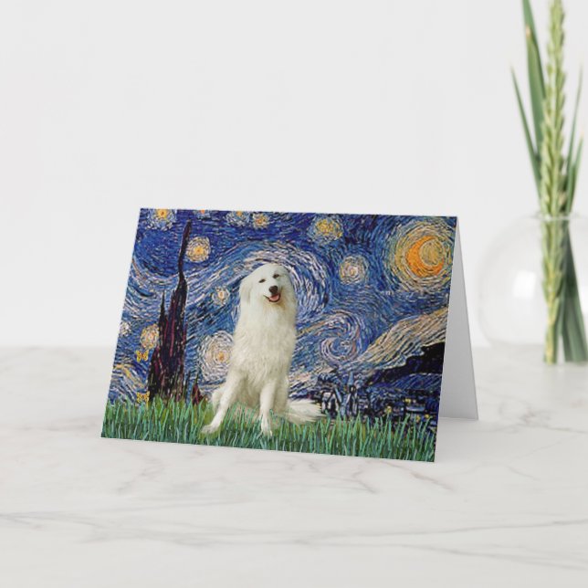 Great Pyrenees (3) in Starry Night (Van Gogh) Thank You Card (Front)