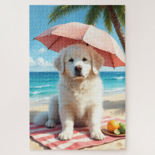 Great Pyrenees Beach Relax Scene Jigsaw Puzzle