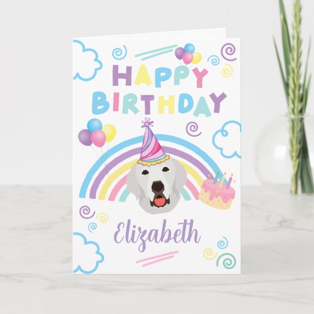 Great Pyrenees Birthday Card in White (Front)