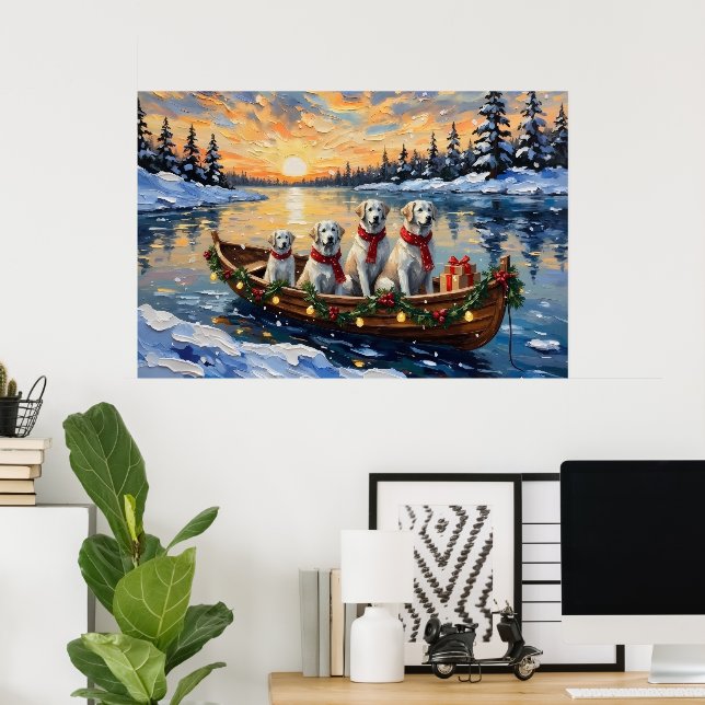 Great Pyrenees Christmas Boat Holiday Poster (Home Office)