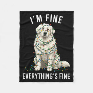 Great Pyrenees Christmas I'm Fine Everything Is Fi Fleece Blanket