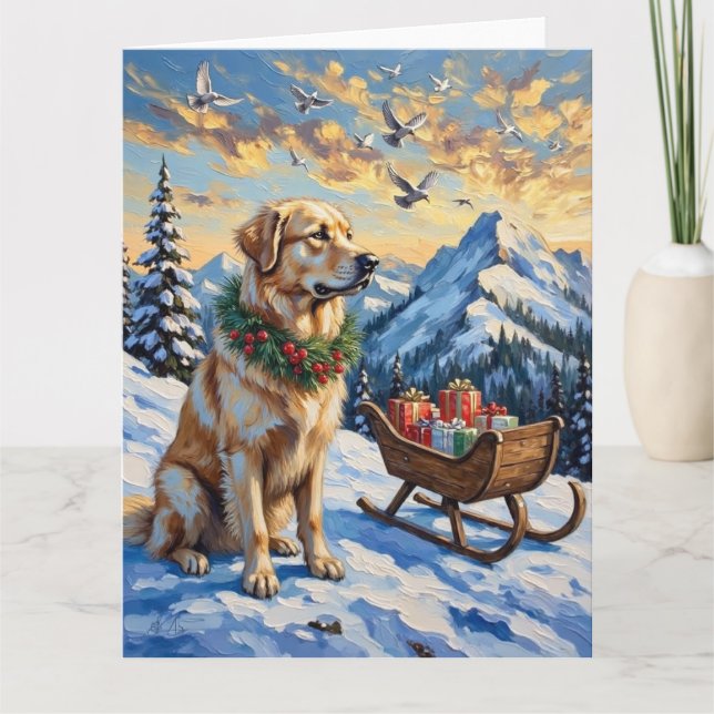 Great Pyrenees Christmas Mountain Holiday Card (Front)