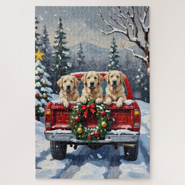 Great Pyrenees Christmas Red Truck Holiday Jigsaw Puzzle (Vertical)
