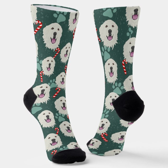 Great Pyrenees Christmas  Socks (Angled)