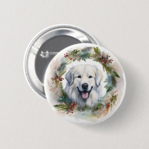 Great Pyrenees Christmas Wreath Festive Pup 2 Inch Round Button