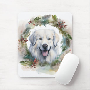 Great Pyrenees Christmas Wreath Festive Pup  Mouse Pad