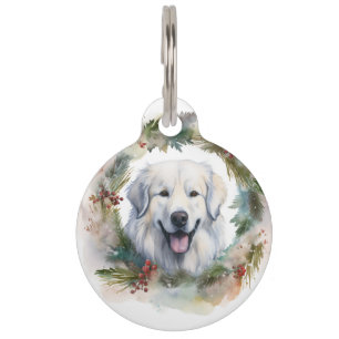 Great Pyrenees Christmas Wreath Festive Pup  Pet Tag