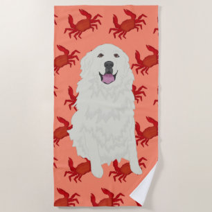 Great Pyrenees Crabs Beach Towel