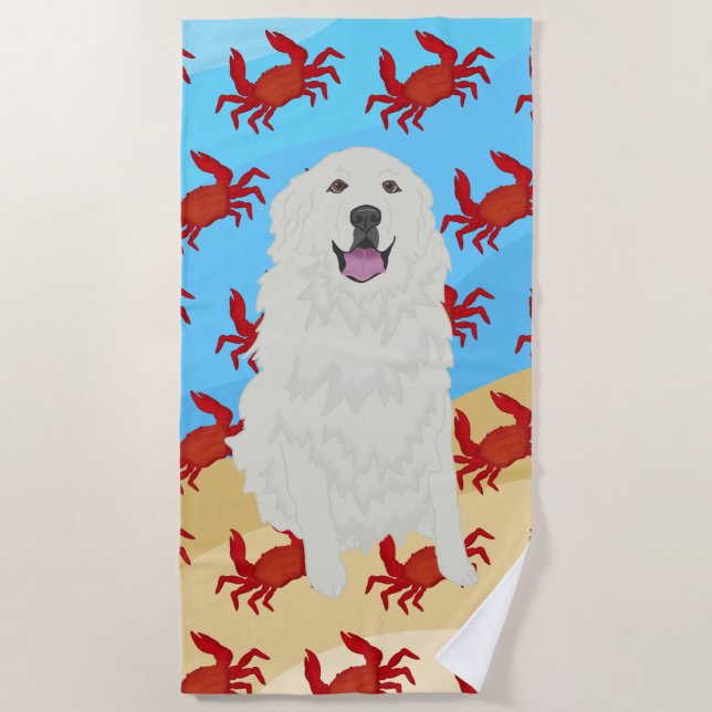 Great Pyrenees Crabs  Beach Towel (Front)