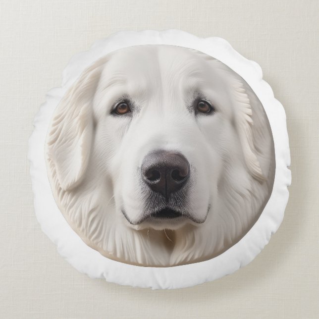 Great Pyrenees Dog 3D Inspired Round Pillow (Front)