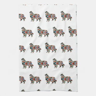 Great Pyrenees Dog Breed Geo Silhouette Plaid Kitchen Towel